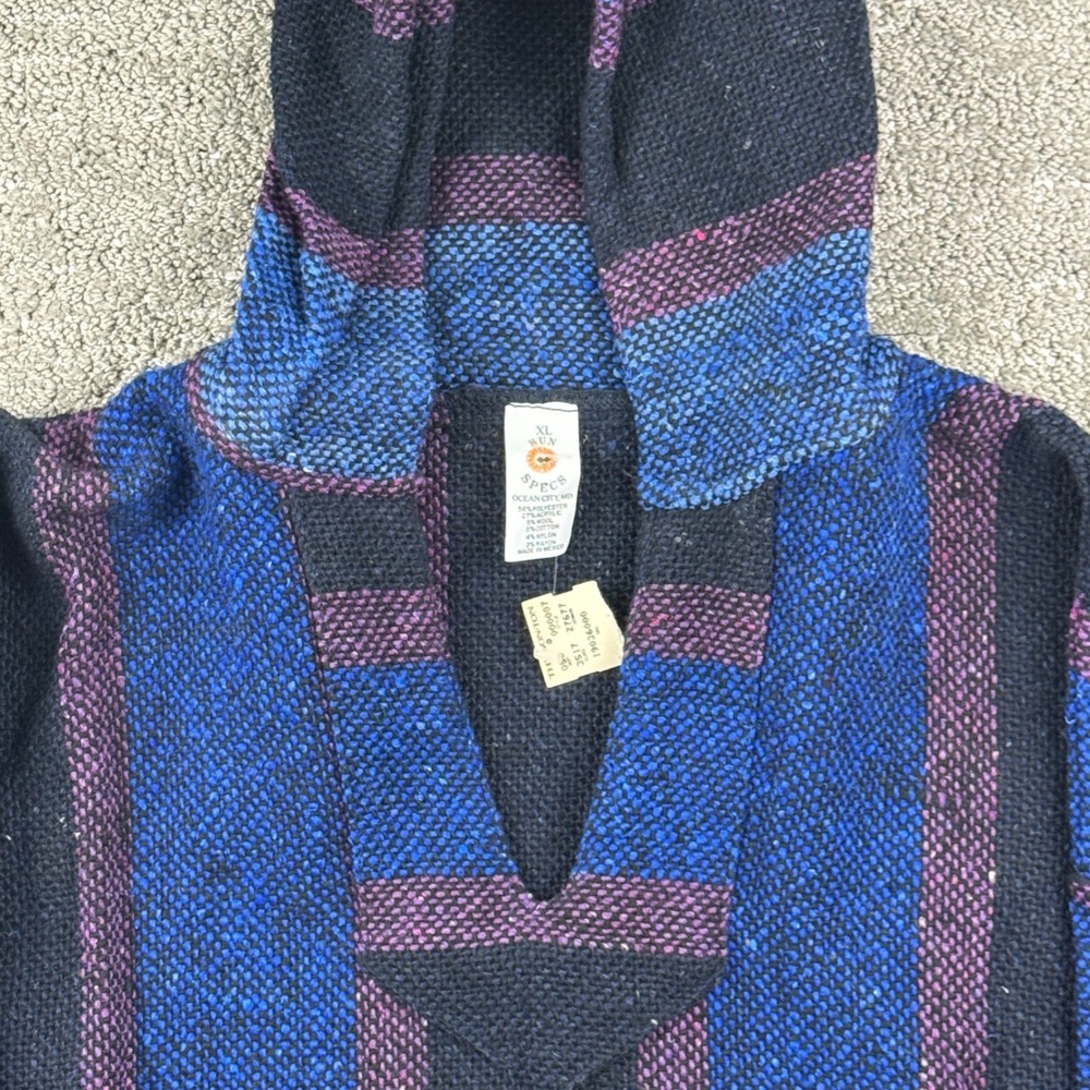 Vintage 90s Sun Specs Baja Hoodie Mens XL Blue Purple Mexican Drug Rug Surf